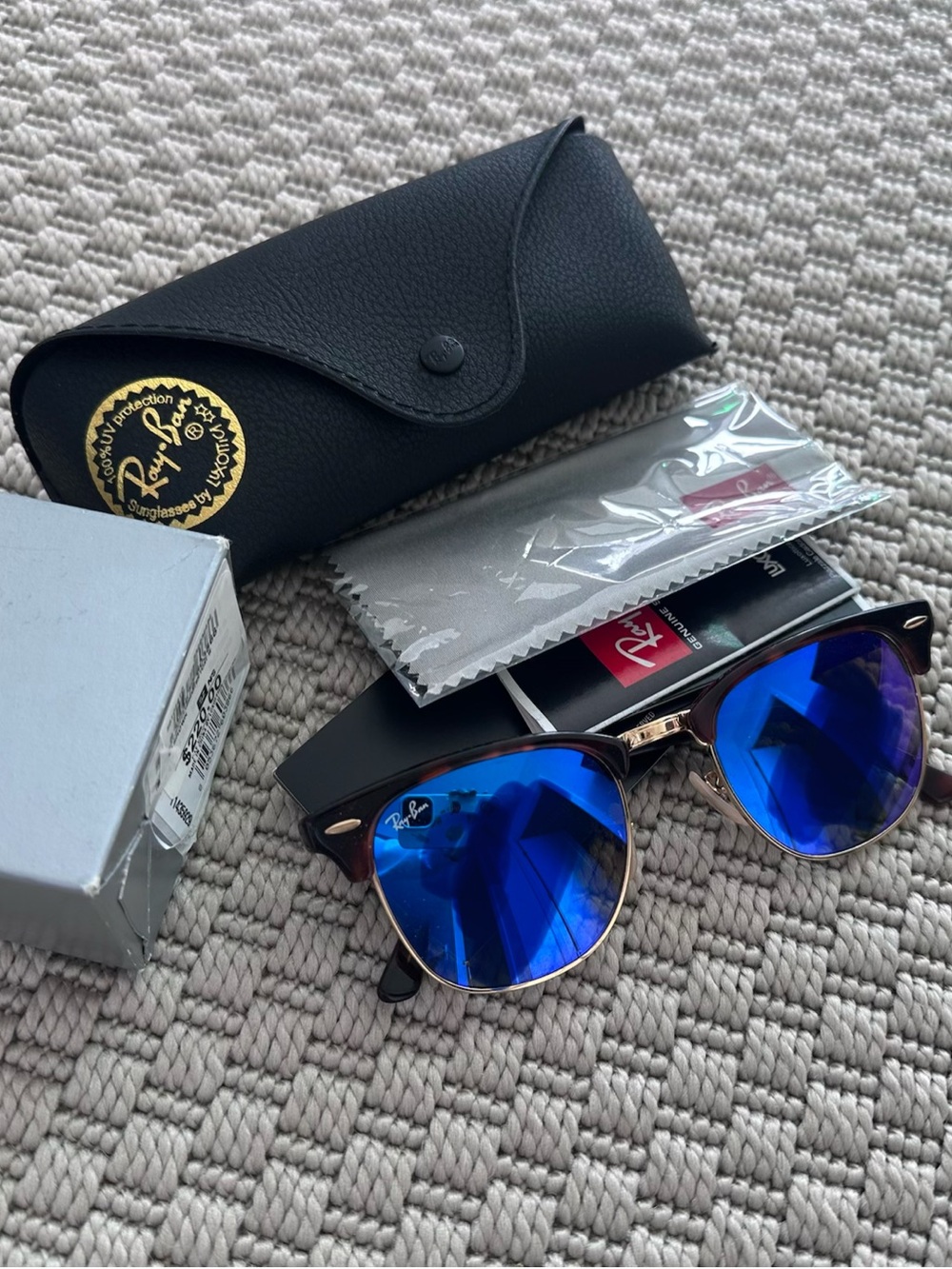 Ray-Ban Clubmaster Sunglasses with Blue Mirrored Lenses